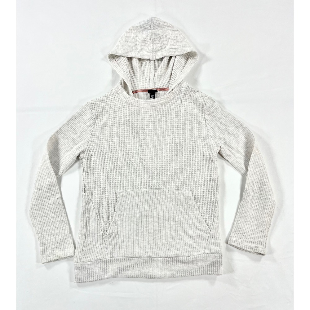 Art Class Youth M 8-10 Waffle Knit Thermal Pullover Hoodie Gray White Basics